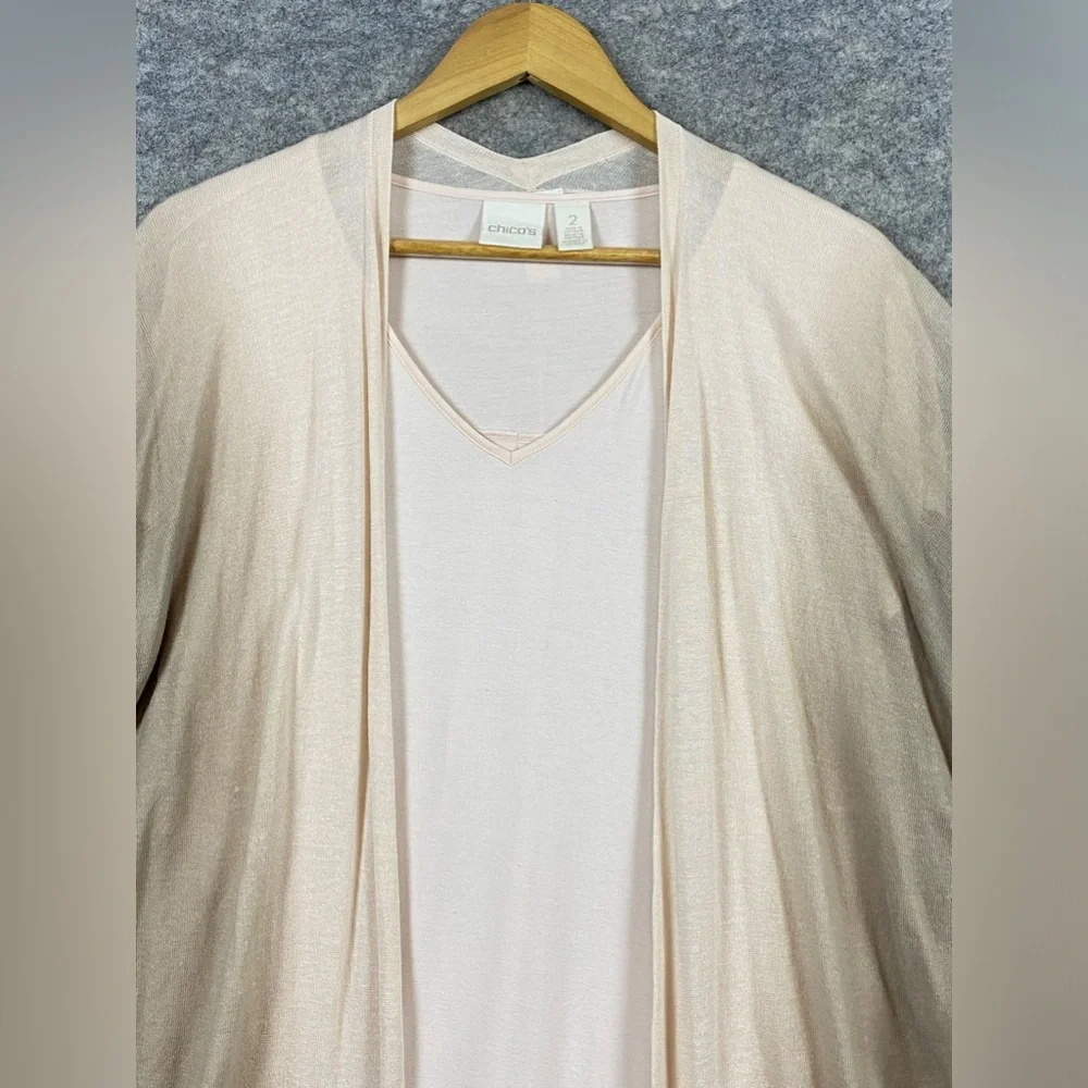 Chico’s Cardigan Sweater 2 Piece Set Size 2(L) Pale Pink‎ Brown Ombré Open Front